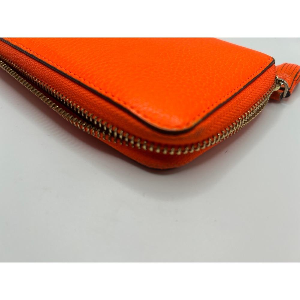Anya Hindmarch Smiley Wink Neon Orange Pebbled Leather Zip Tassel Wallet#468 - Picture 4 of 10